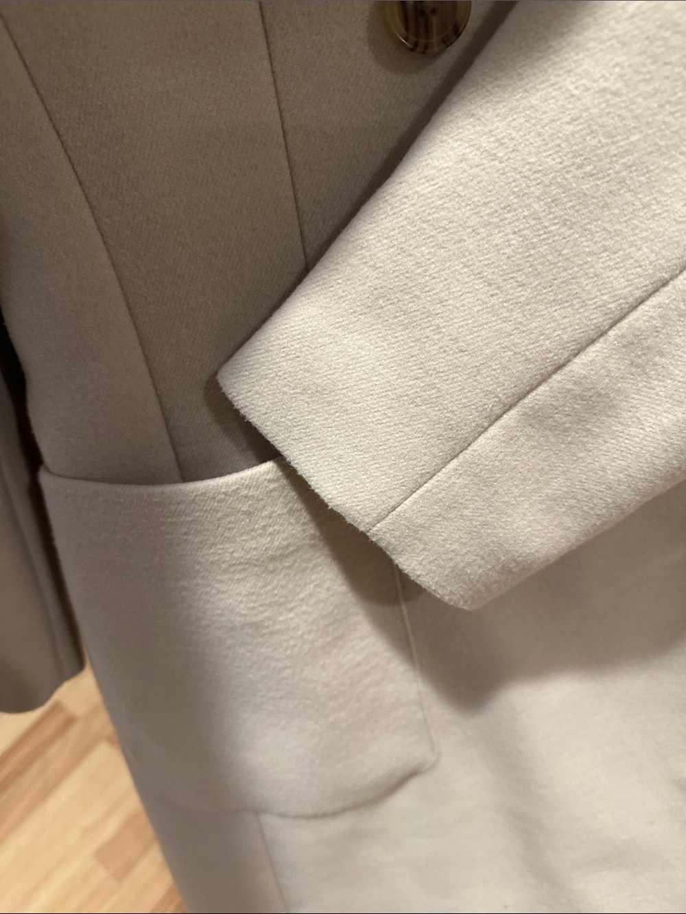 Banana Republic Cream Double-Breasted Pea Coat with Wood Grain Buttons - Picture 3 of 9